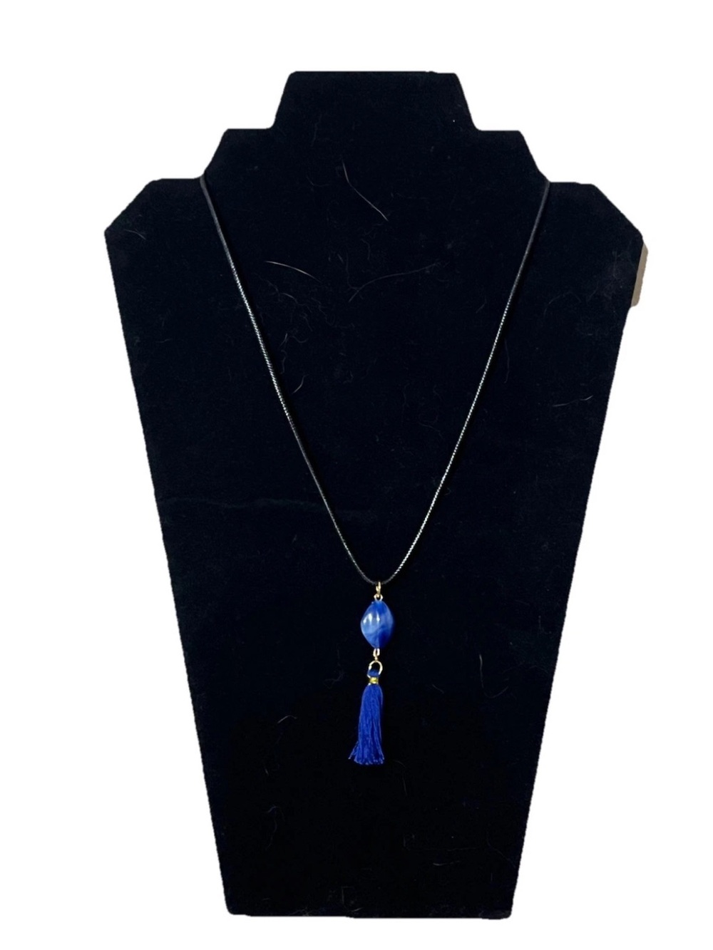Blue Tassel Necklace Black Cord Pendant Costume Fashion Jewelry Modern Gift